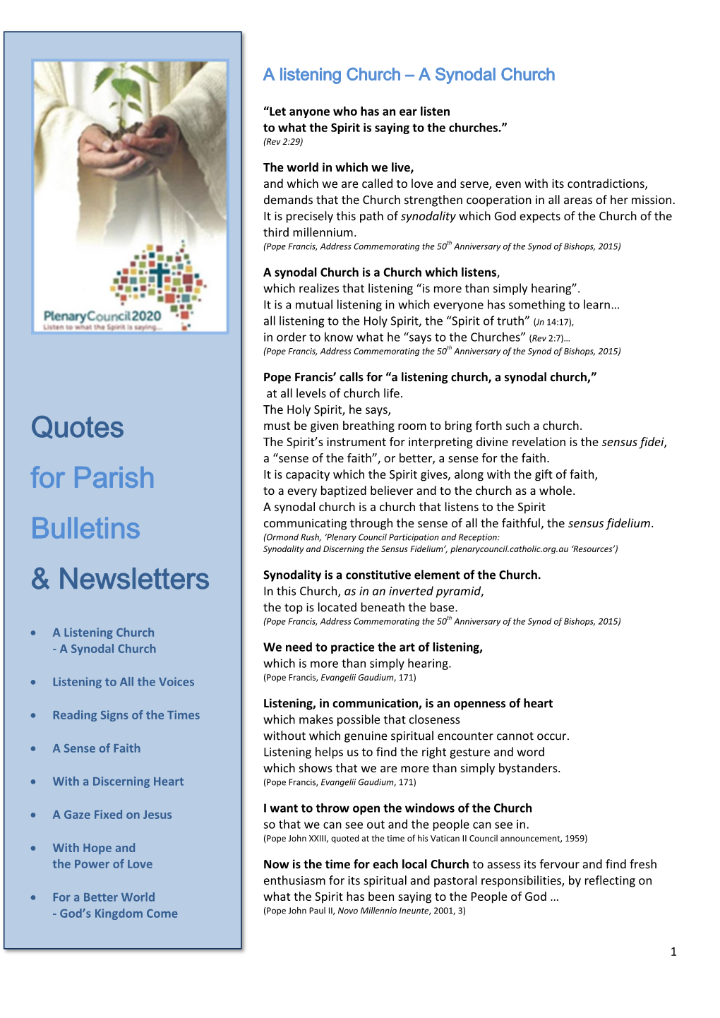 Quotes for Parish Bulletins & Newsletters