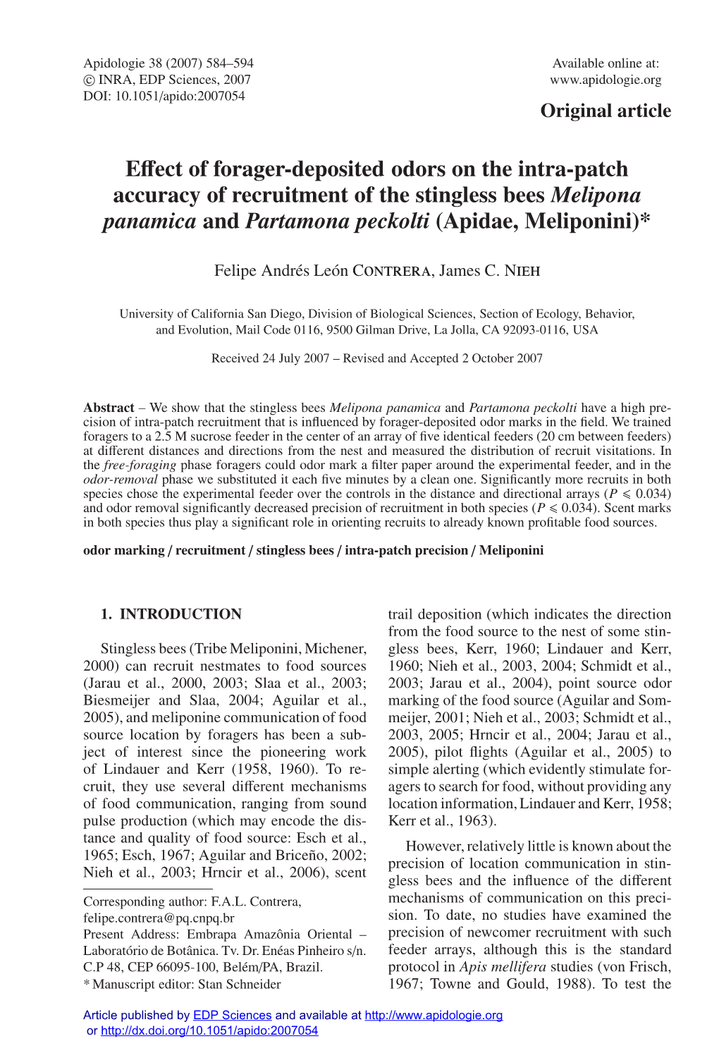 Effect of Forager-Deposited Odors on The