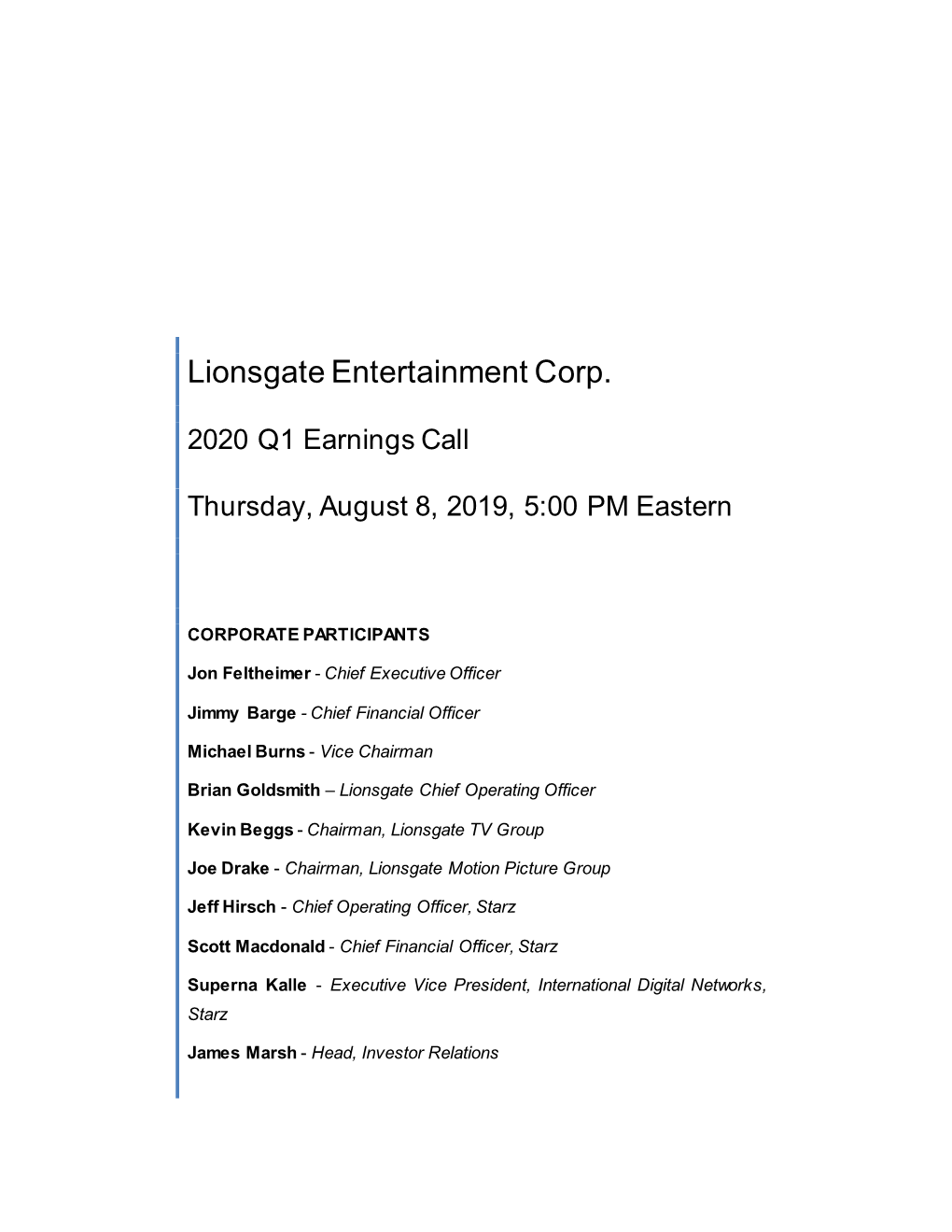 Lionsgate Entertainment Corp