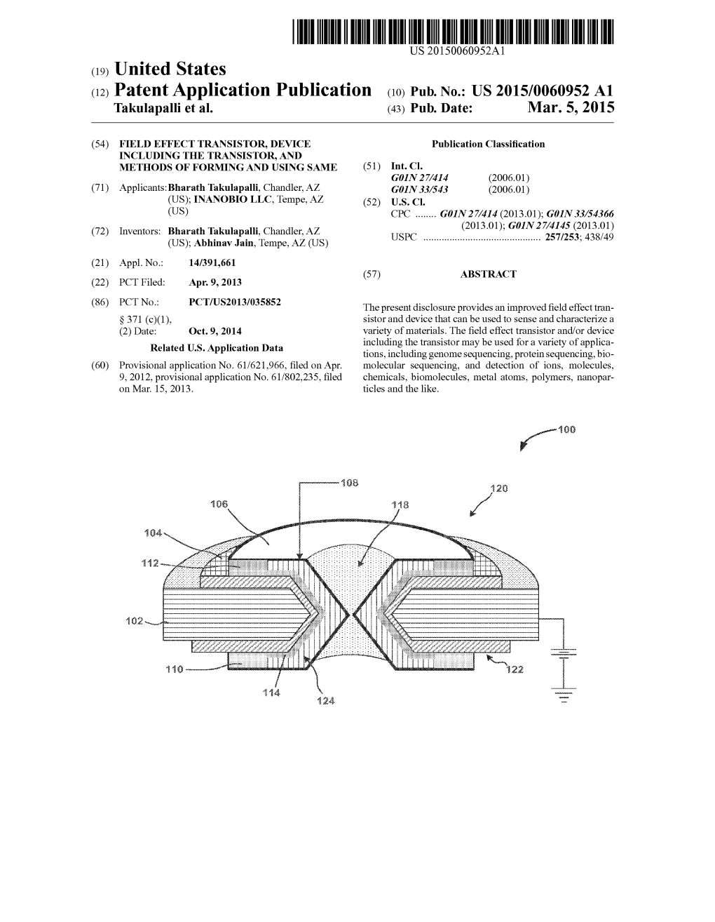 (12) Patent Application Publication (10) Pub. No.: US 2015/0060952 A1 Takulapalli Et Al