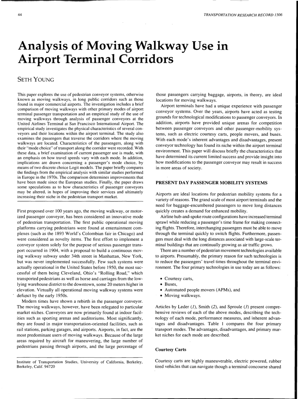 Analysis of Moving Walkway Use in Airport Terminal Corridors