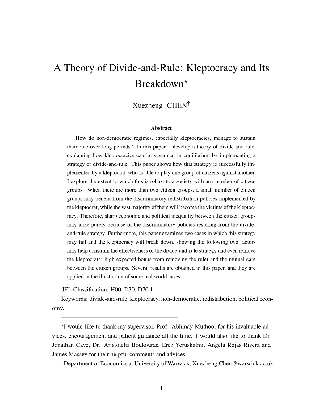 A Theory of Divide-And-Rule: Kleptocracy and Its Breakdown?