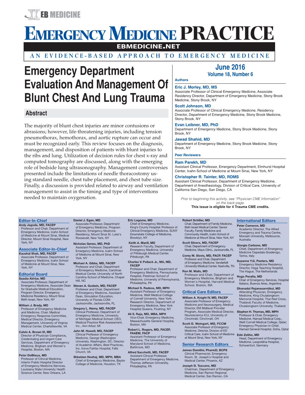 Emergency Department Evaluation and Management of Blunt Chest