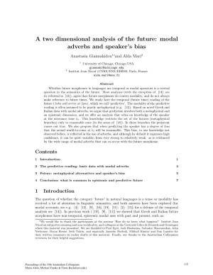 A Two Dimensional Analysis of the Future: Modal Adverbs and Speaker’S Bias