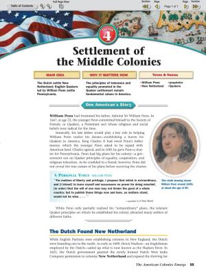 Settlement of the Middle Colonies