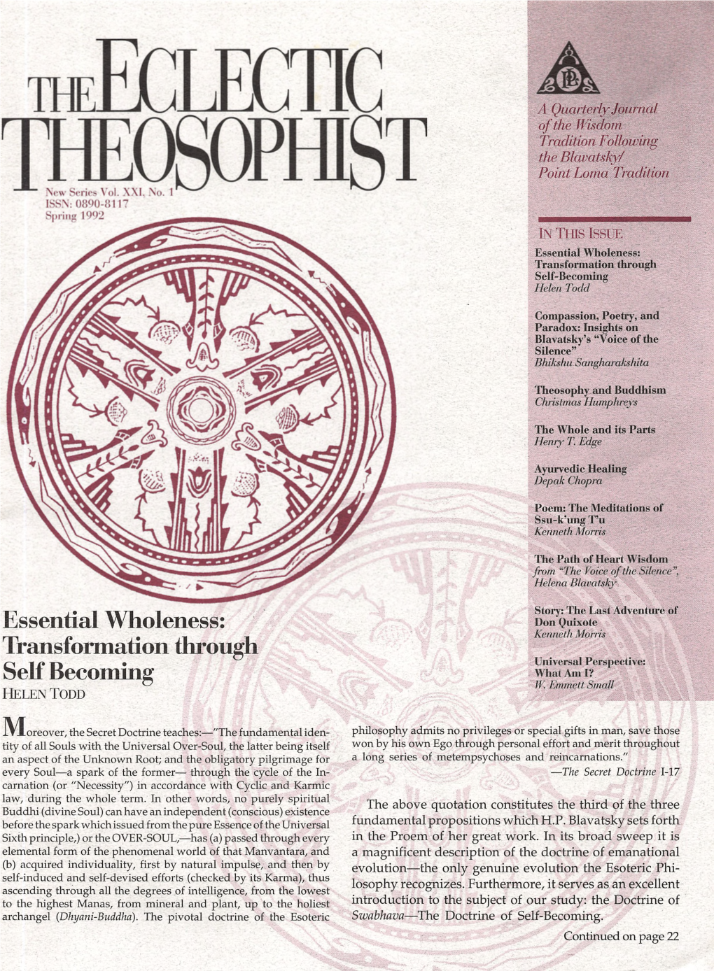 Eclectic Theosophist Ns V21 N1 Spring 1992