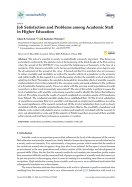 Job Satisfaction and Problems Among Academic Staff in Higher Education