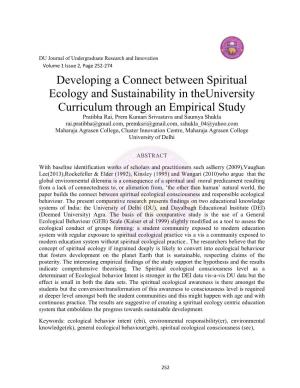 Developing a Connect Between Spiritual Ecology and Sustainability
