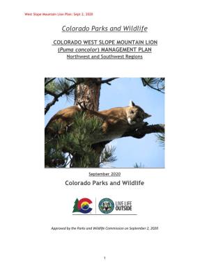 West Slope Mountain Lion Management Plan