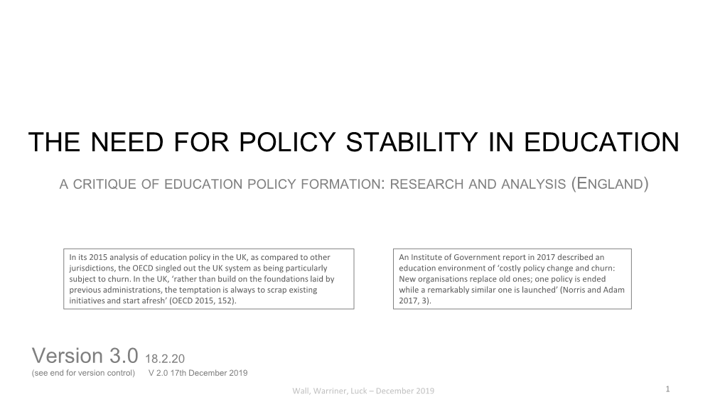 The Need for Policy Stability in Education a Critique Of