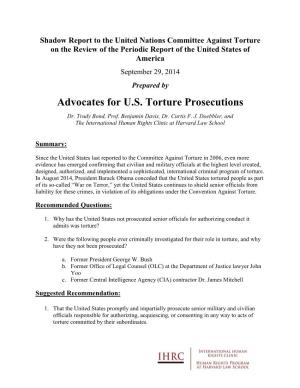 Read the Shadow Report Submitted by Advocates for U.S. Torture Prosecutions