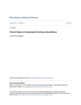 Church Music in Seventeenth-Century New Mexico