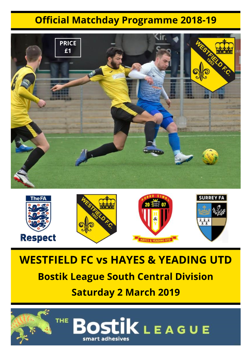 WESTFIELD FC Vs HAYES & YEADING