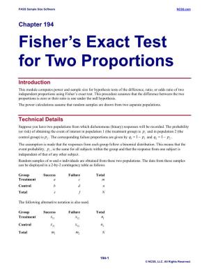 Fisher's Exact Test for Two Proportions