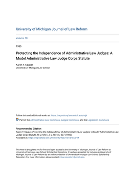 Protecting the Independence of Administrative Law Judges: a Model Administrative Law Judge Corps Statute