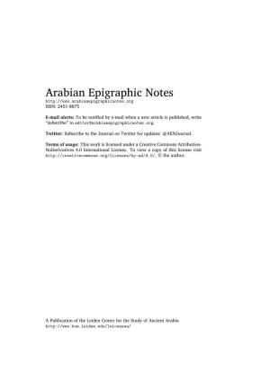 Arabian Epigraphic Notes ISSN: 2451-8875