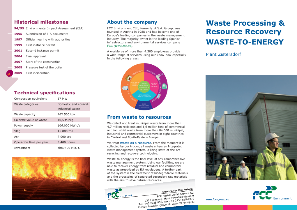 Waste Processing & Resource Recovery WASTE-TO-ENERGY