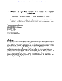 Identification of Regulatory Elements from Nascent Transcription Using Dreg