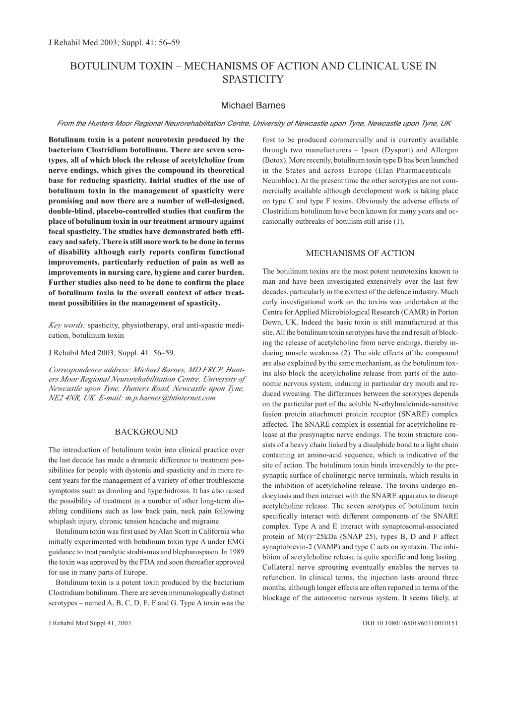 Botulinum Toxin – Mechanisms of Action and Clinical Use in Spasticity