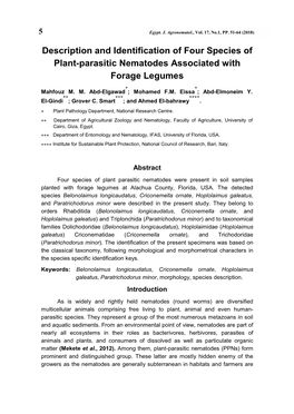 Description and Identification of Four Species of Plant-Parasitic Nematodes Associated with Forage Legumes