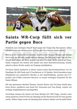 Saints WR-Corp Füllt Sich Vor Partie Gegen Bucs