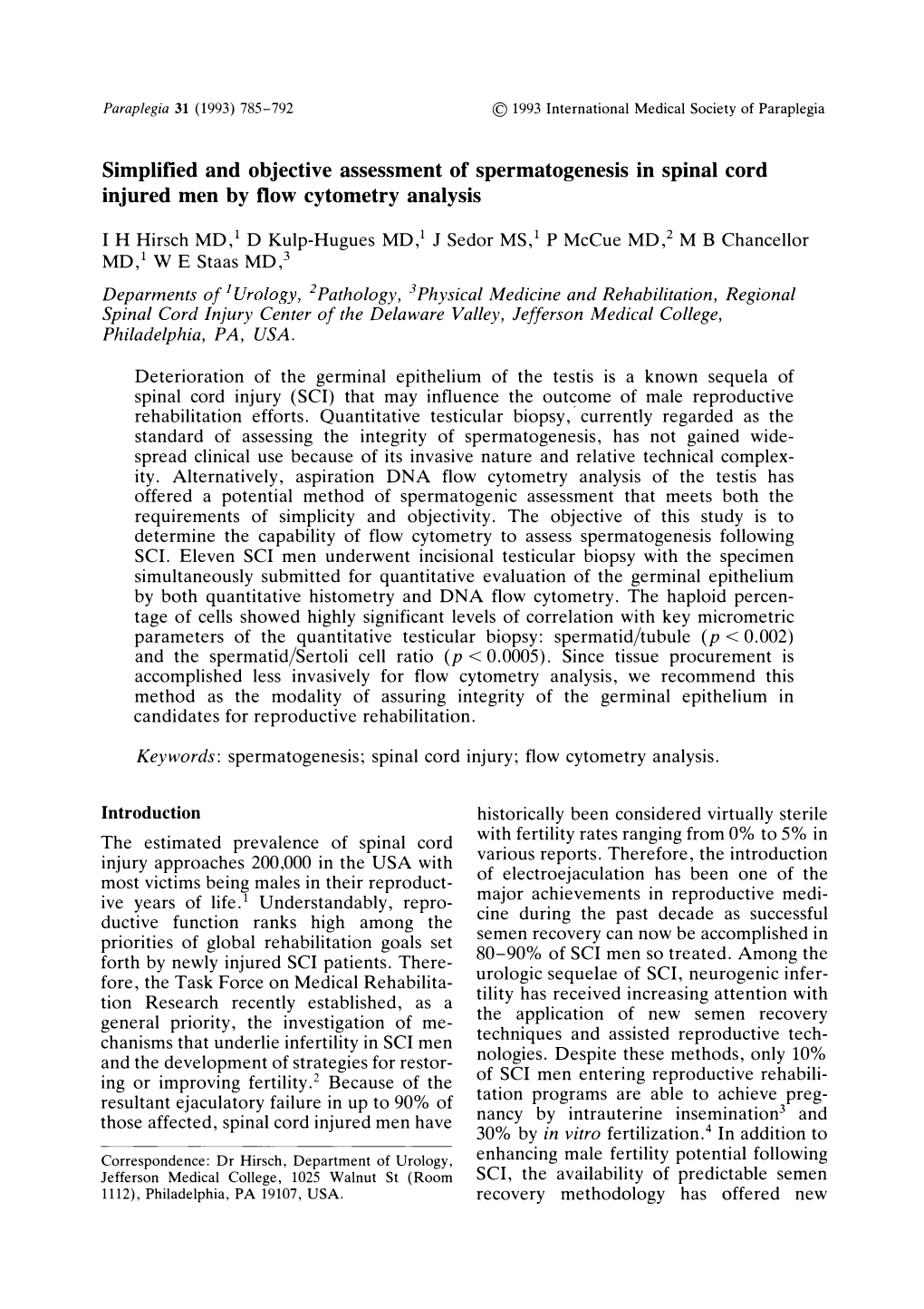 Simplified and Objective Assessment of Spermatogenesis in Spinal Cord Injured Men by Flow Cytometry Analysis