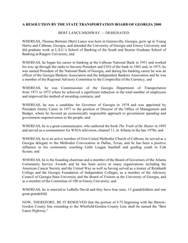 A Resolution by the State Transportation Board of Georgia 2000