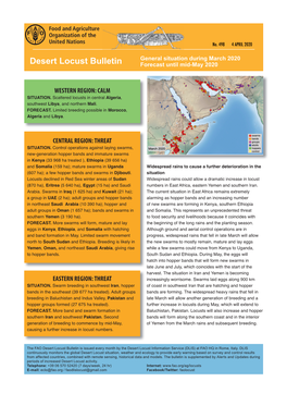 Desert Locust Bulletin Forecast Until Mid-May 2020