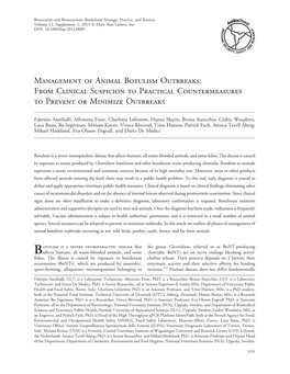 Management of Animal Botulism Outbreaks: from Clinical Suspicion to Practical Countermeasures to Prevent Or Minimize Outbreaks
