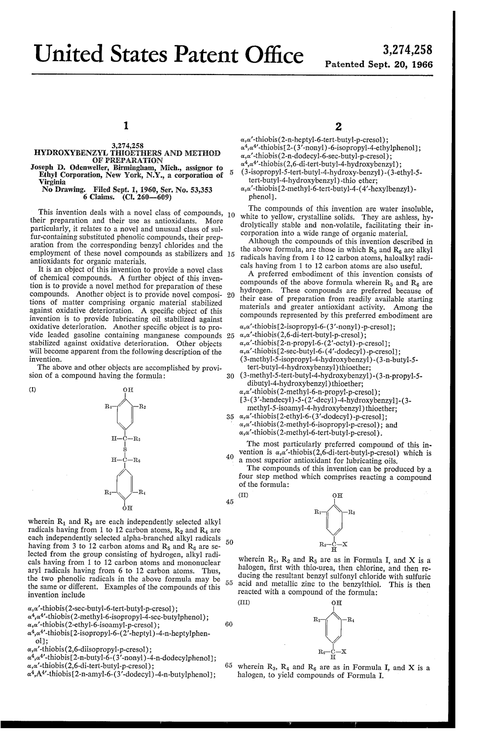 United States Patent Office Patented Sept