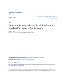 Crime and Security in Brazil: Brazil's Pacification Efforts in the Favelas of Rio De Janeiro Susan C