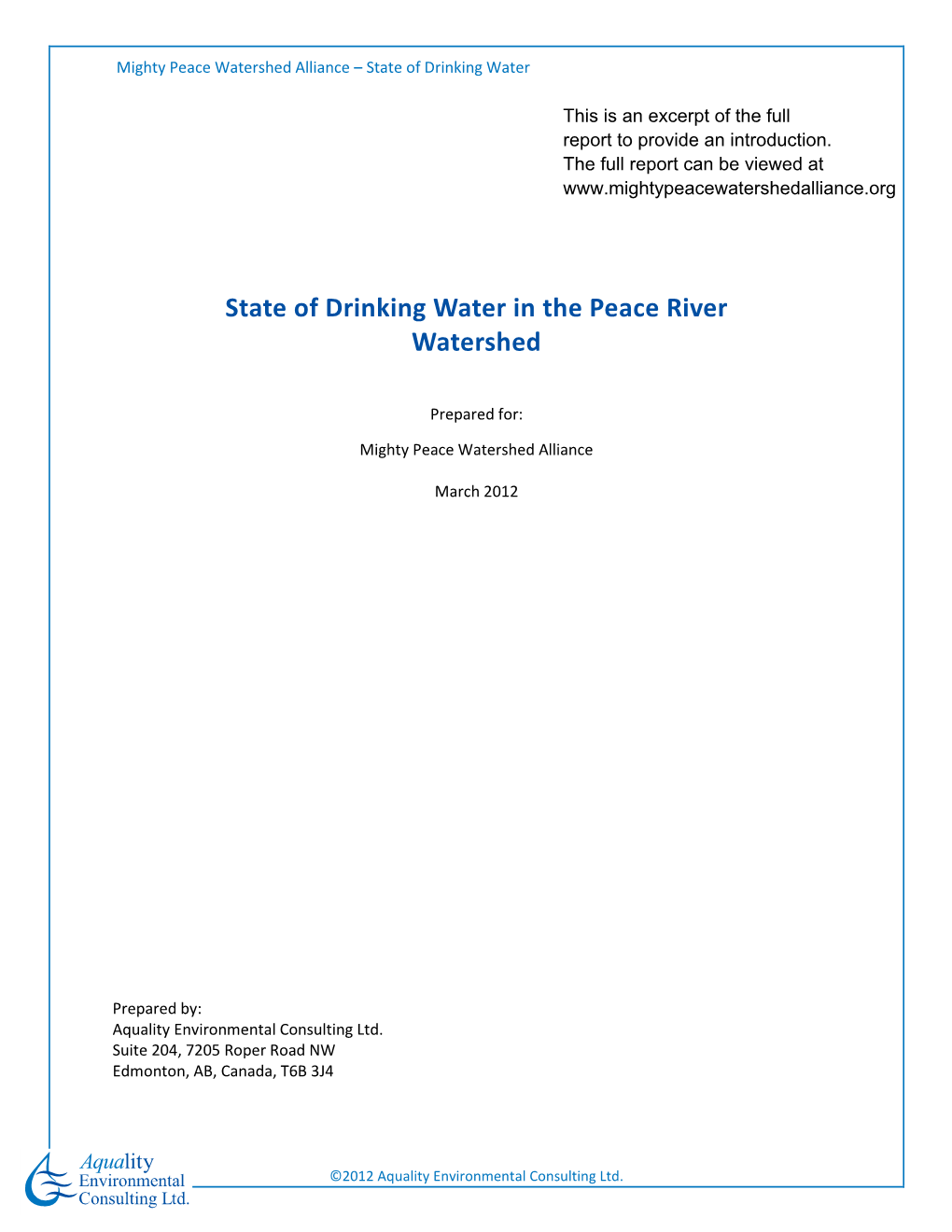 State of Drinking Water in the Peace River Watershed