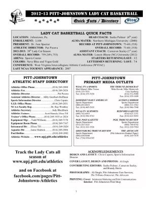 2012-13 Pitt-Johnstown Lady Cat Basketball Quick Facts / Directory