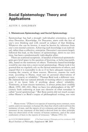 Social Epistemology: Theory and Applications