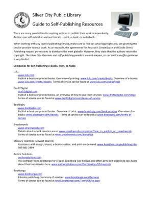 Silver City Public Library Guide to Self-Publishing Resources