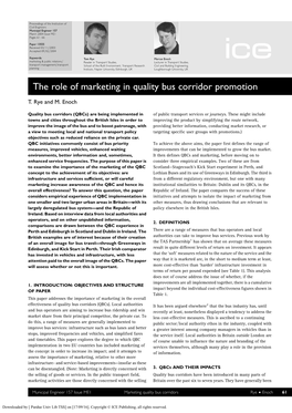 The Role of Marketing in Quality Bus Corridor Promotion