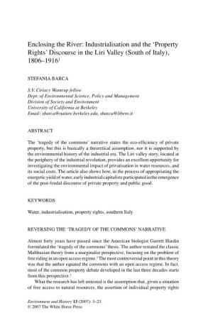 Enclosing the River: Industrialisation and the ʻproperty Rightsʼ Discourse in the Liri Valley (South of Italy), 1806–19161
