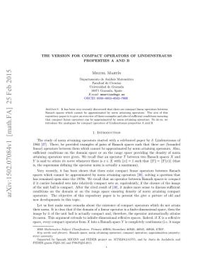 The Version for Compact Operators of Lindenstrauss Properties a and B