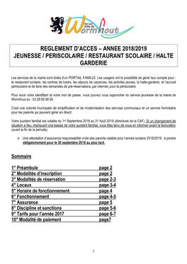 Annee 2018/2019 Jeunesse / Periscolaire / Restaurant Scolaire / Halte Garderie