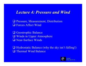 Lecture 4: Pressure and Wind