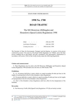 The M4 Motorway (Hillingdon and Hounslow) (Speed Limits) Regulations 1998