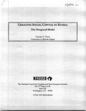 CREATING SOCIAL CAPITAL in RUSSIA: the Novgorod Model