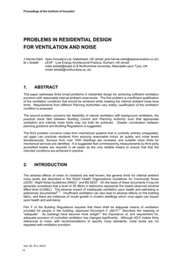 Problems in Residential Design for Ventilation and Noise