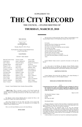 Supplement to the City Record the Council —Stated Meeting of Thursday, March 25, 2010