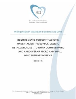 Microgeneration Installation Standard: MIS 3003
