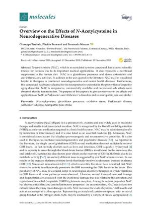 Overview on the Effects of N-Acetylcysteine in Neurodegenerative Diseases