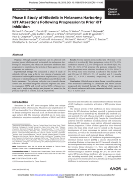 Phase II Study of Nilotinib in Melanoma Harboring KIT Alterations Following Progression to Prior KIT Inhibition Richard D