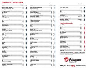 Pioneer DTV Channel Guide Channel Channel Channel Network Number Pkg