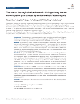 The Role of the Vaginal Microbiome in Distinguishing Female Chronic Pelvic Pain Caused by Endometriosis/Adenomyosis