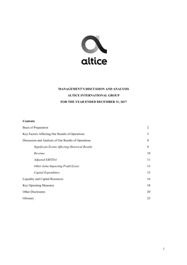 1 Management's Discussion and Analysis Altice